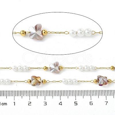 10M Ion Plating(IP) 304 Stainless Steel & ABS Plastic Pearl Bead & Butterfly Glass Link Chains CHS-G035-04G-03-1