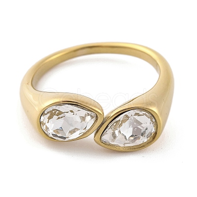 Ion Plating(IP) 304 Stainless Steel Rhinestone Teardrop Cuff Open for Women RJEW-N046-04K-G-1