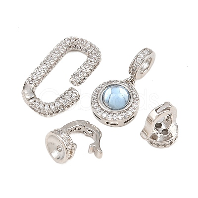 Flat Round Brass Micro Pave Cubic Zirconia Fold Over Clasps KK-U059-62P-1