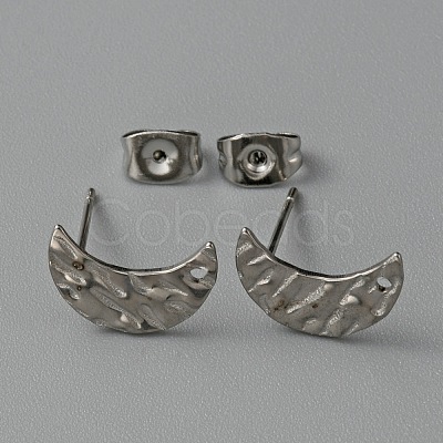 304 Stainless Steel Textured Geometry Stud Earring Findings with Hole STAS-WH0027-54K-1