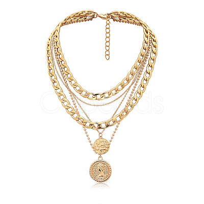 Punk Flat Round with Human Pattern Alloy Multi Layered Necklaces FS-WG0D034-01-1