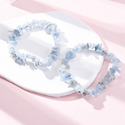 Natural Aquamarine Chip Beaded Stretch Bracelets for Women Men BJEW-K277-01-1