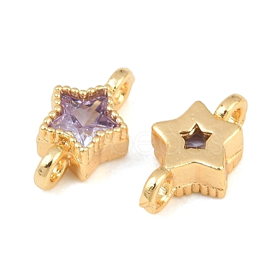 Brass Pave Lilac Cubic Zirconia Connector Charms KK-CBA2DE6-04G-13-1