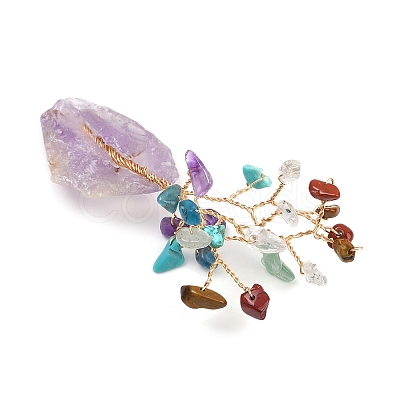 Natural Mixed Gemstone Chips Tree of Life Display Decorations AJEW-JD00015-04-1