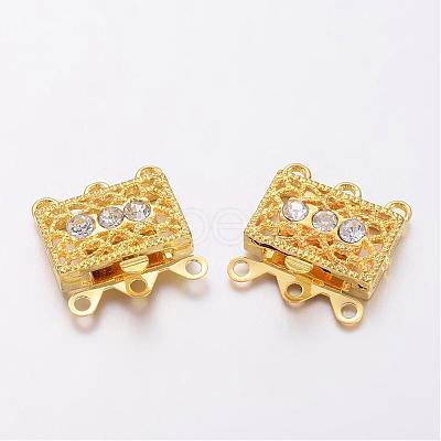 Golden Tone Brass Rhinestone Clasps X-KK116-G-1