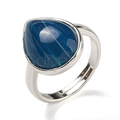 Natural Banded Agate Teardrop Adjustable Rings RJEW-K371-08S-10-1