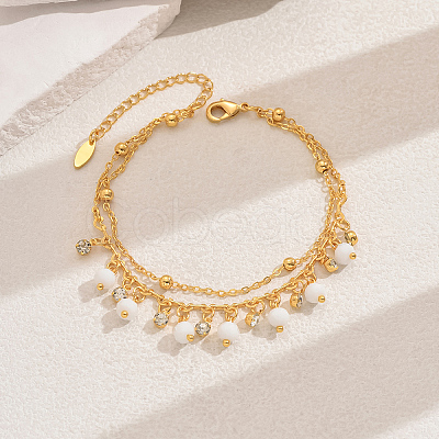 Fashionable Vintage Beach Style Brass Cubic Zirconia Double Layer Tassel Ball Adjustable Ladies Anklets ED6281-5-1
