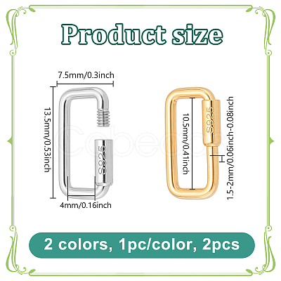 2Pcs 2 Colors 925 Sterling Silver Screw Carabiner Lock Charms STER-NB0001-21-1