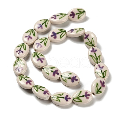 Flower Theme Printed Handmade Porcelain Beads LAMP-D303-06E-04-1