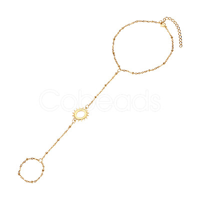 304 Stainless Steel Sun Link Chain Ring Bracelets for Women BJEW-TAC0055-1