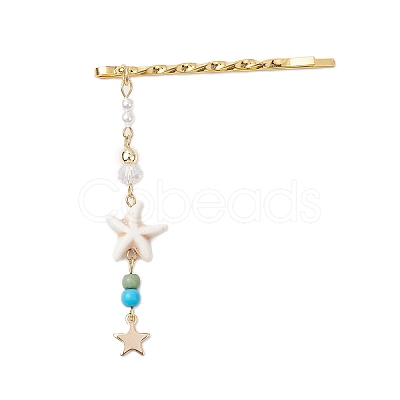 Starfish Synthetic Turquoise & Glass Beads Hair Bobby Pin PHAR-JH00108-1