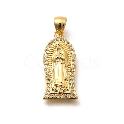 Religion Themed Rack Plating Brass Micro Pave Cubic Zirconia Pendants KK-L226-007G-04-1