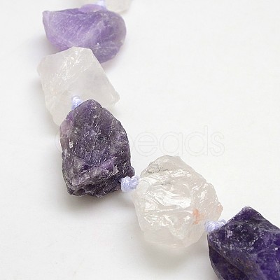 Natural Mixed Raw Rough Gemstone Amethyst and Crystal Beads Strands G-L159-16-1