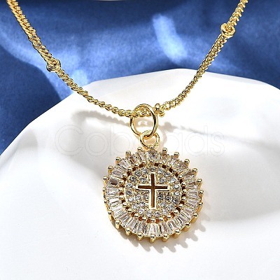 Brass Clear Cubic Zirconia Pendant Necklaces for Women LS-NJEW-A039-02E-G-1