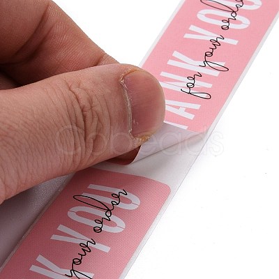 Pink Rectangle Paper Thank You Stickers DIY-C042-07B-1