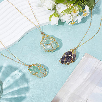 3Pcs Brass Macrame Pouch Necklaces NJEW-WR00008-1