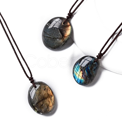 Natural Labradorite Oval Pendant Necklaces PW-WGBBC83-01-1