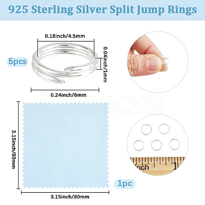 5Pcs 925 Sterling Silver Split Jump Rings STER-BBC0009-45B-1