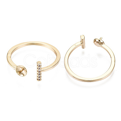 Brass Micro Clear Cubic Zirconia Cuff Finger Rings Setting KK-T056-52G-NF-1