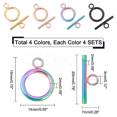 DICOSMETIC 16 Sets 4 Style Ion Plating(IP) 304 Stainless Steel Toggle Clasps STAS-DC0001-18-1