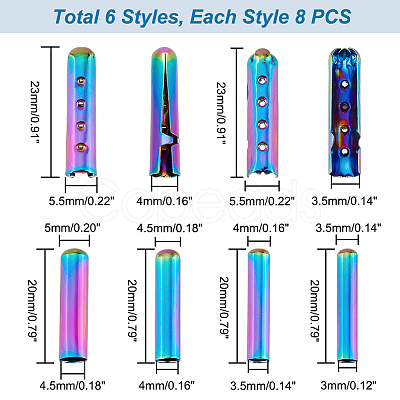 PandaHall Elite 48Pcs 6 Style Column Brass Shoelace Aglets KK-PH0005-52-1