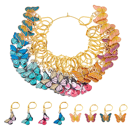 32Pcs 8 Colors Butterfly Alloy Enamel Pendant Locking Stitch Markers HJEW-HS00079-1