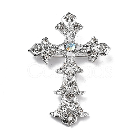 Cross Alloy Rhinestone Brooch Pins JEWB-Z034-06P-01-1