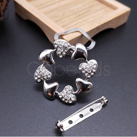 Crystal Rhinestone Heart Scarf Clip Buckle with Back Bar Pins JEWB-WH0023-42P-1