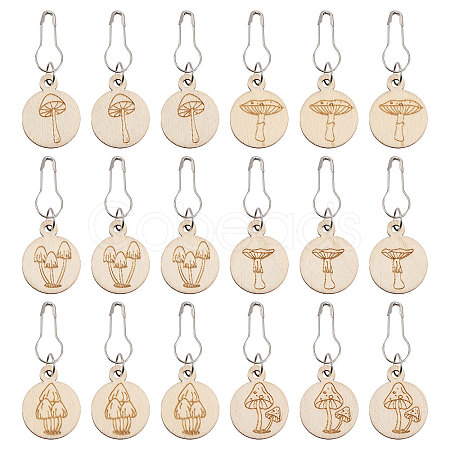 BENECREAT 3 Bags Mushroom Pattern Flat Round Wooden Charm Locking Stitch Markers HJEW-BC0001-49-1