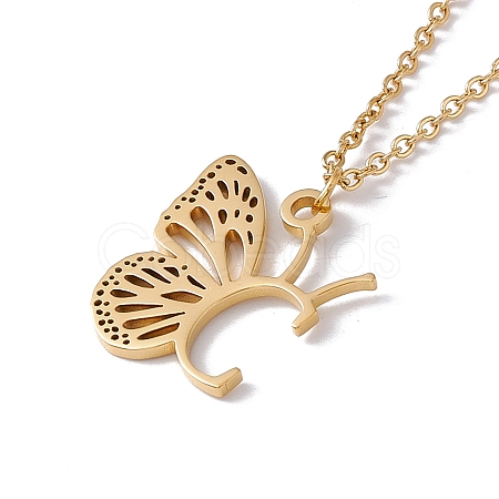 Initial Letter with Butterfly Pendant Necklace NJEW-C026-01G-C-1
