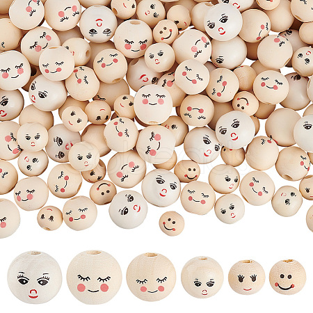 PandaHall Elite 180Pcs 6 Styles Printed Wood Beads WOOD-PH0002-77-1