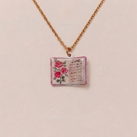 Brass Enamel Book Pendant Necklaces for Women KK-CBAF5B9-01G-06-1