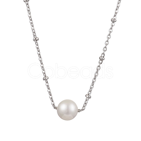 Round Natural Cultured Freshwater Pearl Pendant Necklaces NJEW-JN04965-1