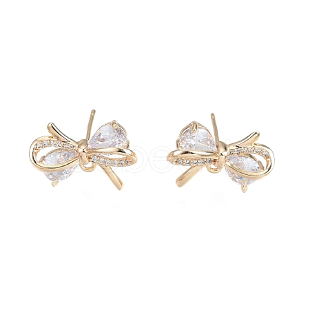 Brass Micro Pave Clear Cubic Zirconia Stud Earring Findings KK-T062-246G-1