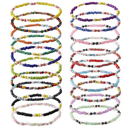 Candy Color Glass Seed Beads Stretch Anklets Set for Girl Women AJEW-SW00003-1