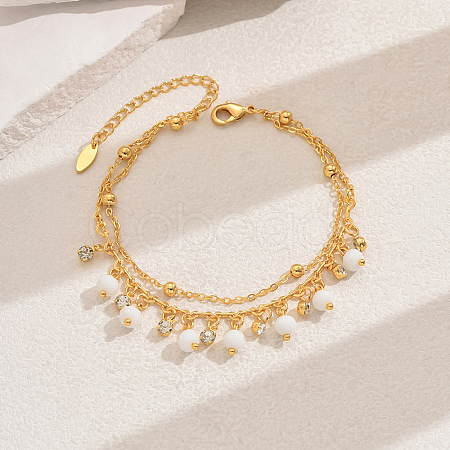 Fashionable Vintage Beach Style Brass Cubic Zirconia Double Layer Tassel Ball Adjustable Ladies Anklets ED6281-5-1
