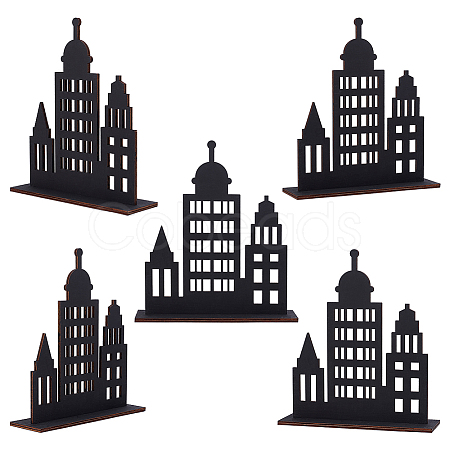 6Pcs Plywood Wooden Castle Display Decorations AJEW-AR0005-25-1