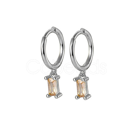 Anti-Tarnish Platinum Rhodium Plated 925 Sterling Silver Dangle Hoop Earrings for Women SY2365-14-1