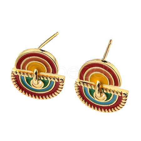 Real 18K Gold Plated Brass Rainbow Dangle Stud Earrings with Enamel KK-C026-13G-1