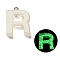 Luminous Resin Pendants, Glow in the Dark, with Platinum Plated Loop, Letter, Letter R, 23x18x5mm, Hole: 1.8mm