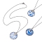 Steel Blue Glass Flat Round & Alloy Pendant Necklace, with 304 Stainless Steel Chains, Mixed Shapes, 18.35 inch(46.6cm)