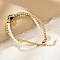 Brass Multi-strand Bracelets, Enamel Charms Bracelets for Women, Paw Print, Ion Plating(IP), Real 18K Gold Plated, with Plastic Pearl & 304 Stainless Steel Lobster Clasp, Black, 7-1/4 inch(18.3cm)