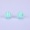 Printed Round with Stripe Pattern Silicone Focal Beads, Aquamarine, 15x15mm, Hole: 2mm