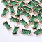 Transparent Glass Charms, with Brass Findings, Faceted, Rectangle, Light Gold, Sea Green, 8.5x4x3mm, Hole: 1mm