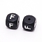 Silicone Beads, Cube with Letter.F, Black, 12x12x12mm, Hole: 2mm