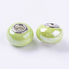 Rondelle Green Yellow Handmade Porcelain Large Hole European Beads X-OPDL-G001-13-2