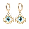 Japanese Seed Braided Rhombus with Evil Eye Dangle Hoop Earrings EJEW-MZ00002-02-2
