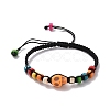 Synthetic Turquoise Skull & Wood Disc Braided Bead Bracelet for Halloween BJEW-TA00260-4