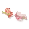 Floral Printed Transparent Resin & Glitter Powder Cabochons RE-CBA332C-03-2