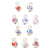 Handmade Flower Printed Porcelain Ceramic Pendants PALLOY-JF03928-1